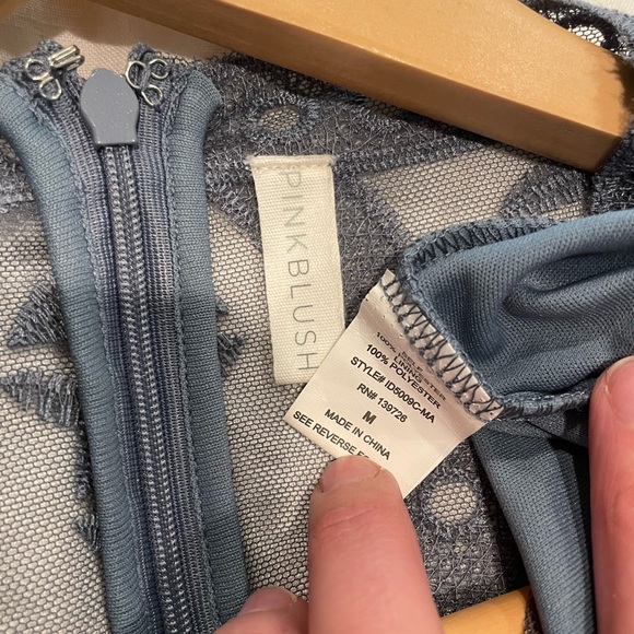 PinkBlush Blue Lace Mesh Overlay Maternity Maxi Dress - Picture 7 of 9